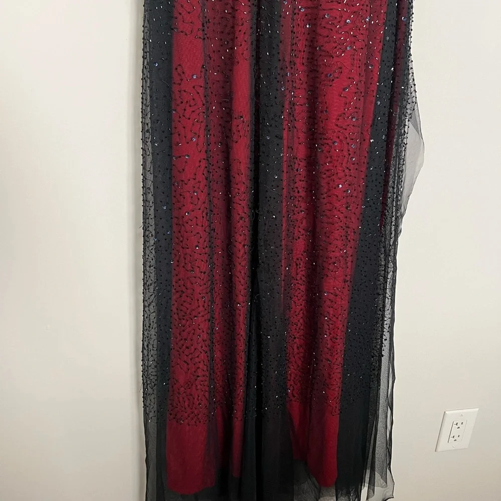 Sue Wong Beaded Red Black Mesh Gown Size 12 - Picture 6 of 12